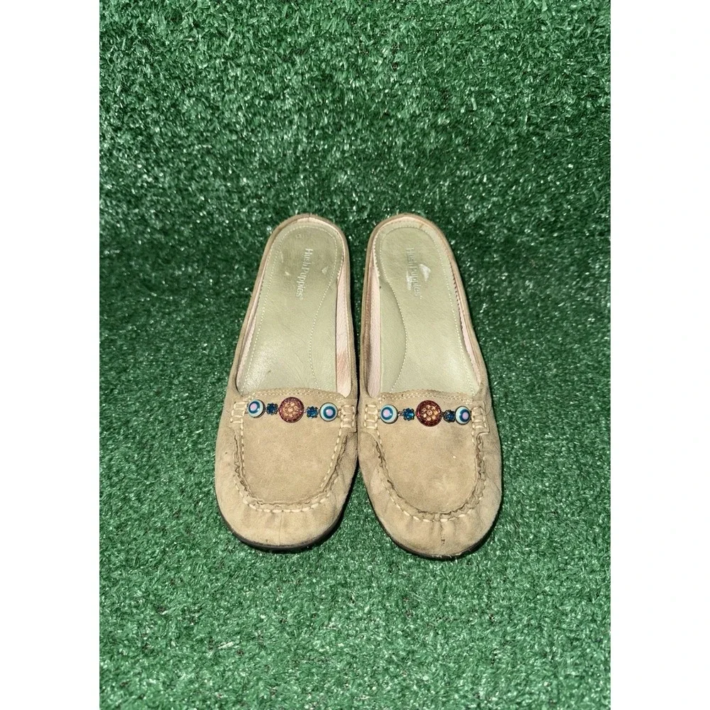 Hush Puppies Vintage Brown Leather Suede Low Heeled Shoes W/ Gems Women Size 7 M